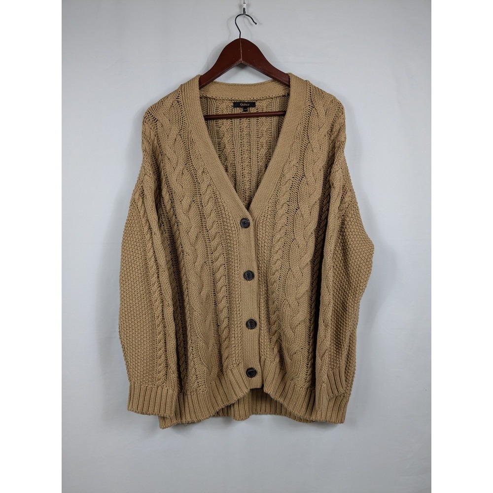 Quince Oversized Cable Knit Cardigan 100% Organic Cotton Womens XS Cottage 2870